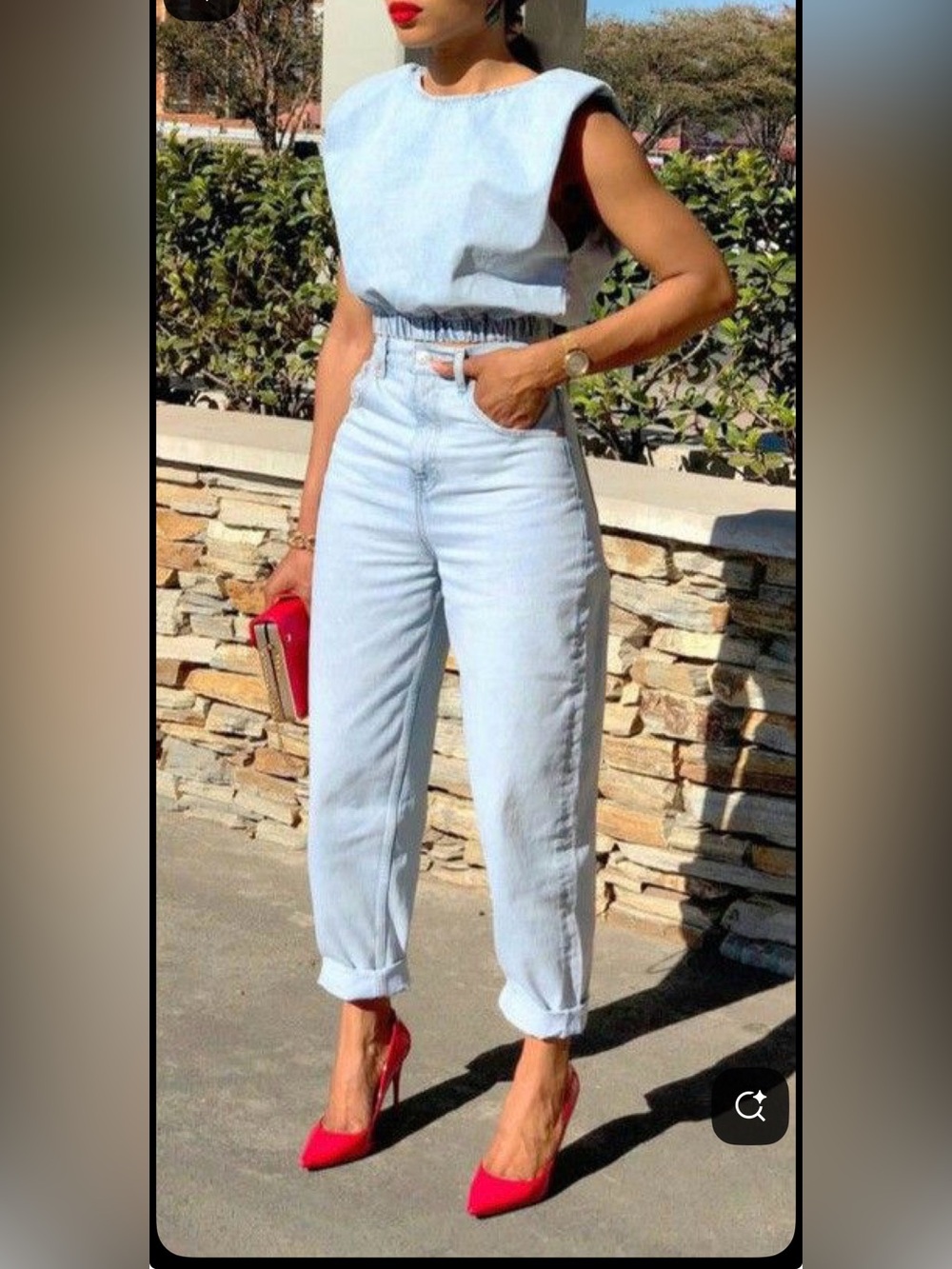 Zara Light Blue Denim Muscle Crop sleeveless top